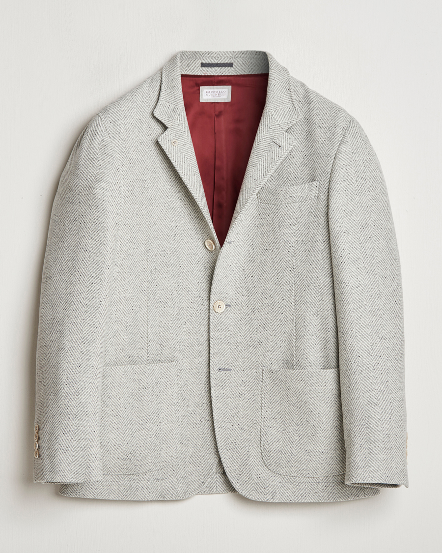 Uomini | Giacche | Brunello Cucinelli | Cashmere Herringbone City Jacket Pearl Grey