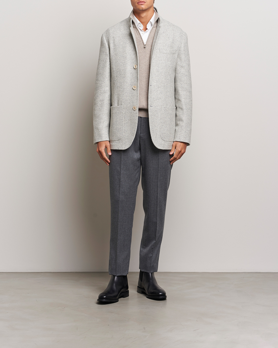 Uomini | Giacche | Brunello Cucinelli | Cashmere Herringbone City Jacket Pearl Grey