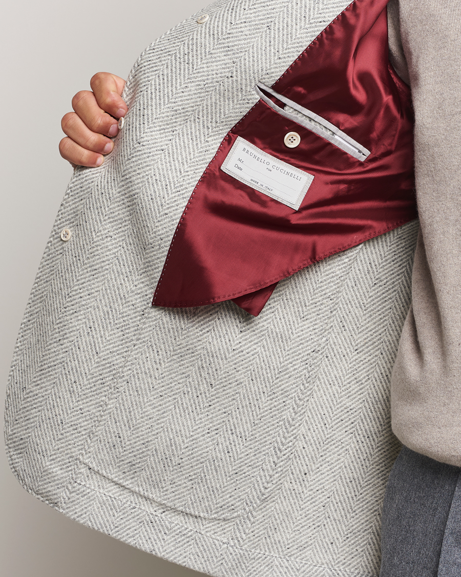 Uomini | Giacche | Brunello Cucinelli | Cashmere Herringbone City Jacket Pearl Grey