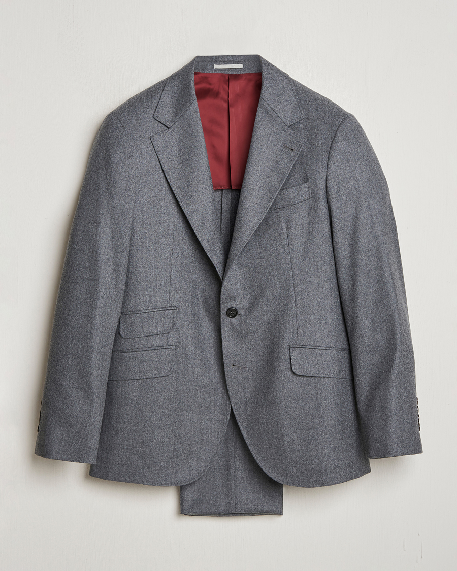 Uomini | Abiti | Brunello Cucinelli | Single Breasted Flannel Suit Grey Melange