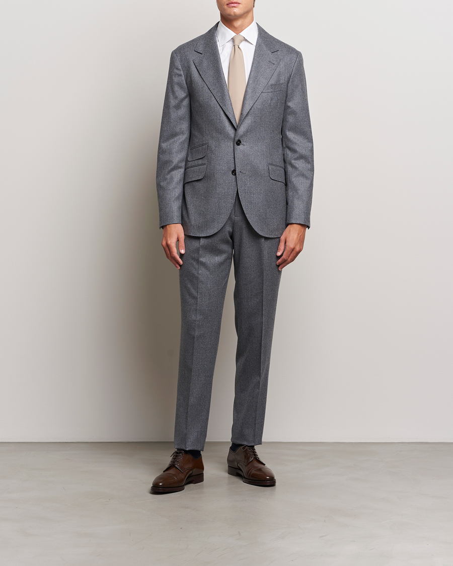 Uomini | Abiti | Brunello Cucinelli | Single Breasted Flannel Suit Grey Melange