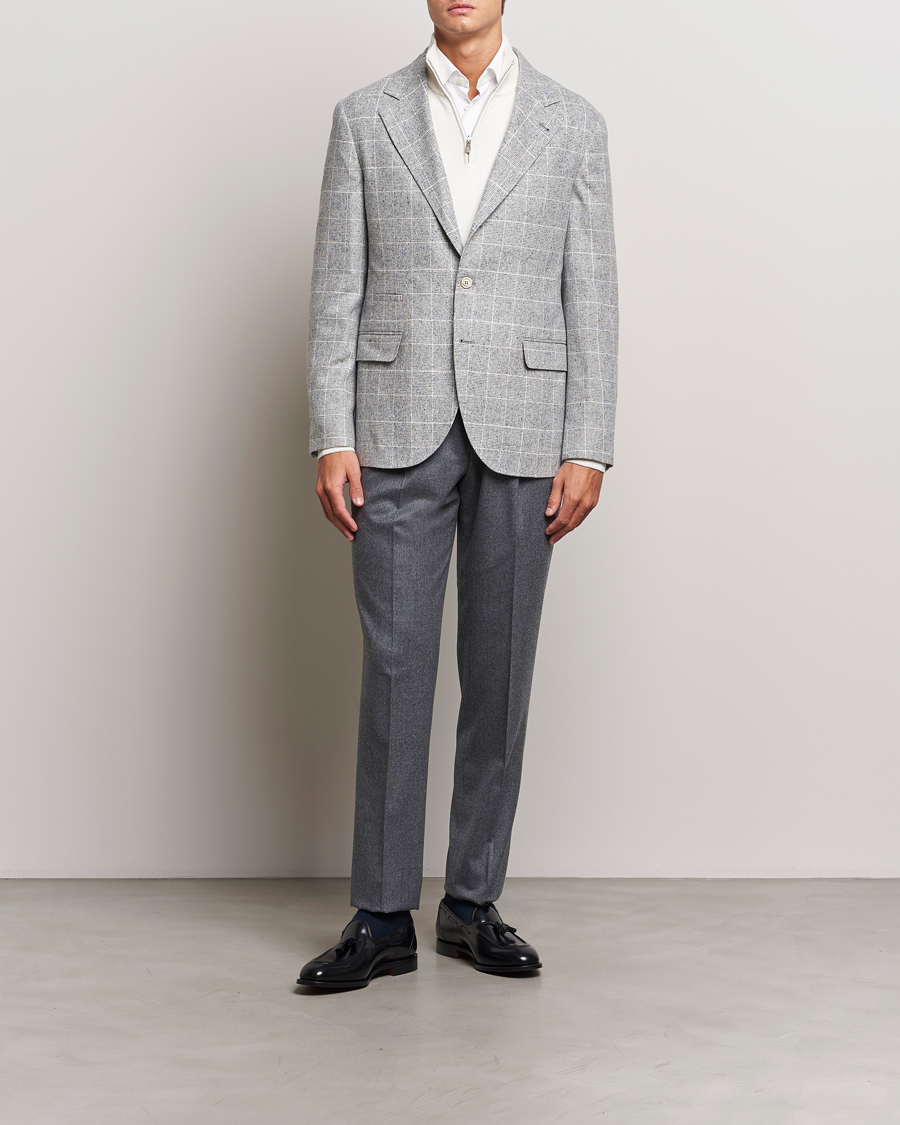 Uomini | Blazers | Brunello Cucinelli | Single Breasted Check Blazer Pearl Grey