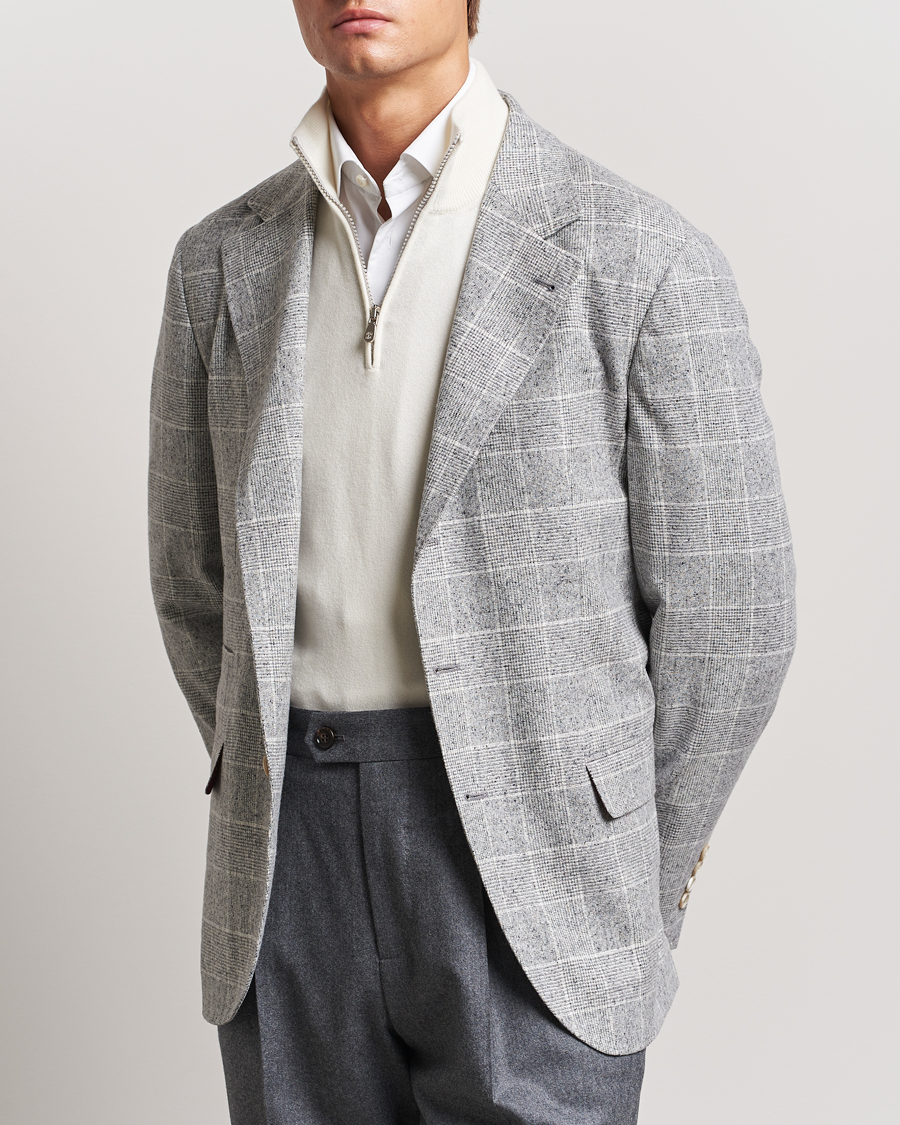 Uomini | Blazers | Brunello Cucinelli | Single Breasted Check Blazer Pearl Grey