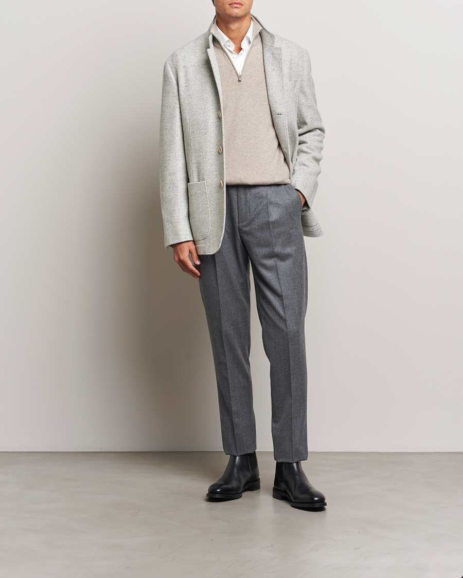 Uomini | Pantaloni | Brunello Cucinelli | Slim Fit Pleated Flannel Trousers Grey Melange