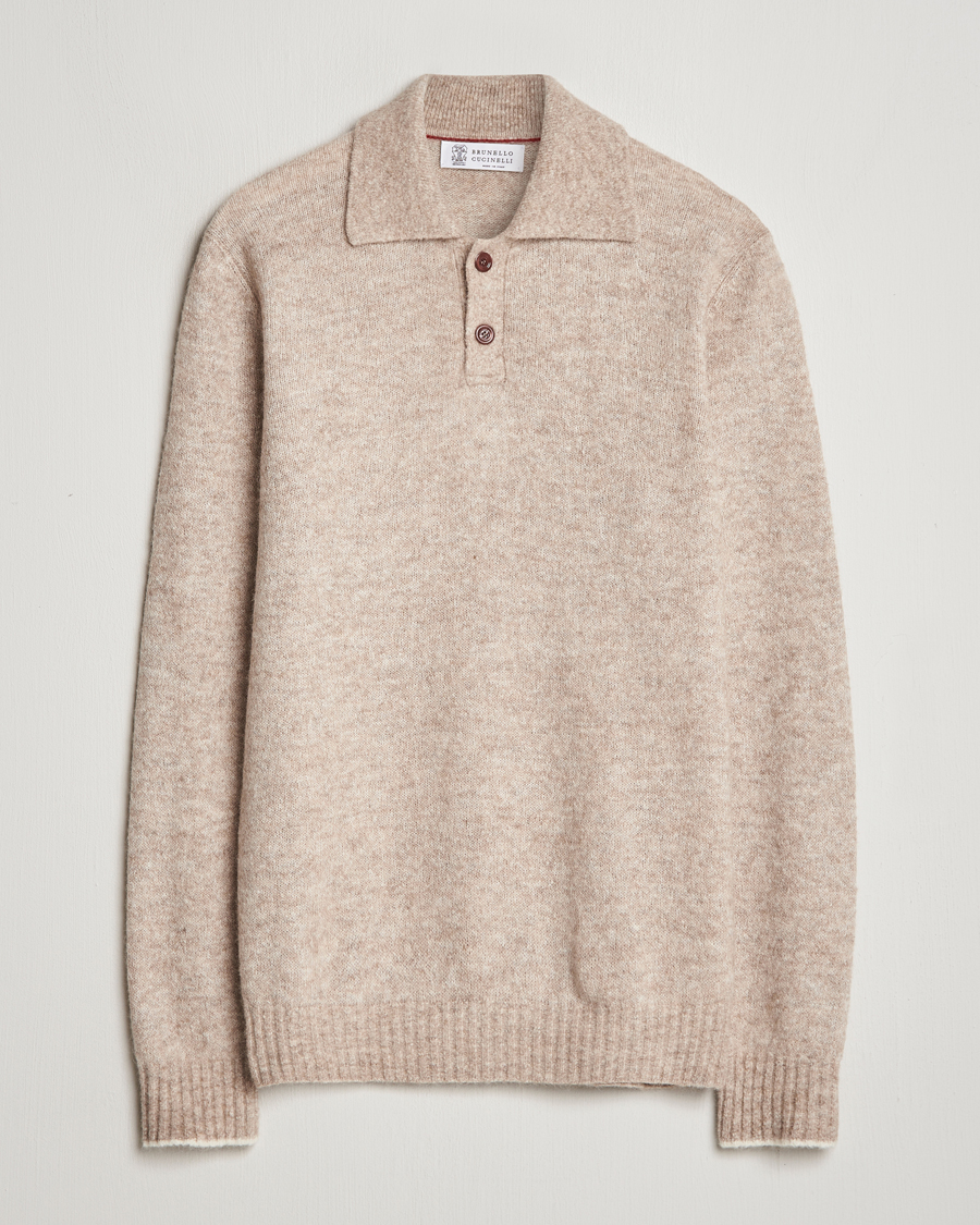 Uomini | Maglieria | Brunello Cucinelli | Alpaca Wool Long Sleeve Polo Light Beige