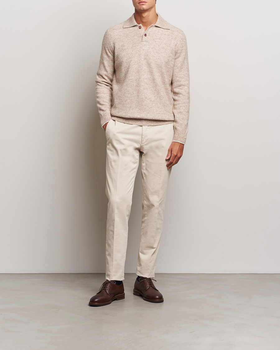 Uomini | Maglieria | Brunello Cucinelli | Alpaca Wool Long Sleeve Polo Light Beige