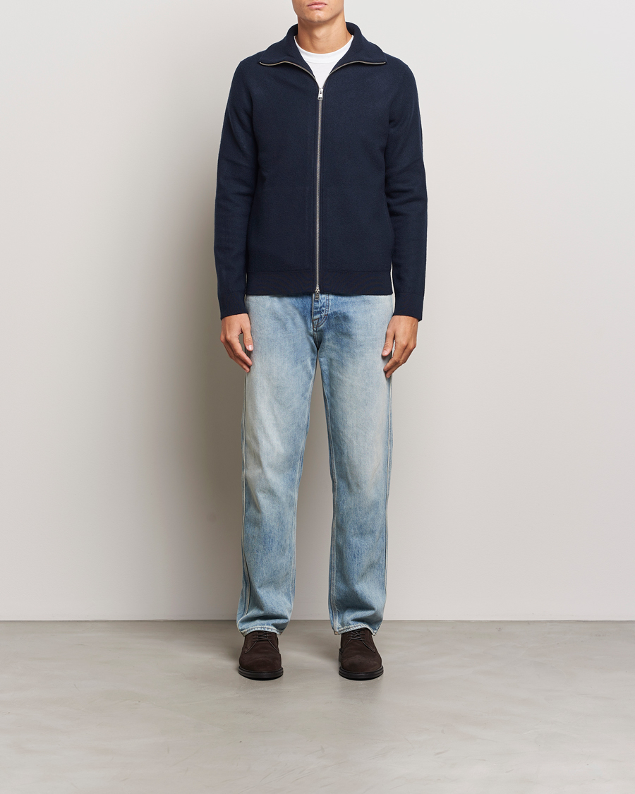 Uomini | Maglieria | Morris | York Knitted Zip Jacket Navy