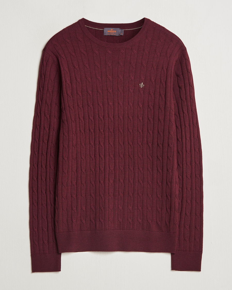 Uomini | Maglieria | Morris | Merino Cable O-Neck Wine Red