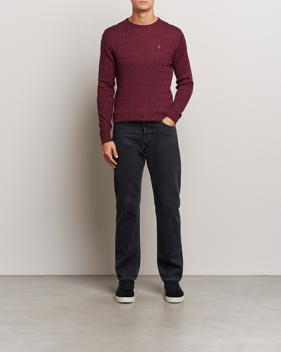 Uomini | Maglieria | Morris | Merino Cable O-Neck Wine Red