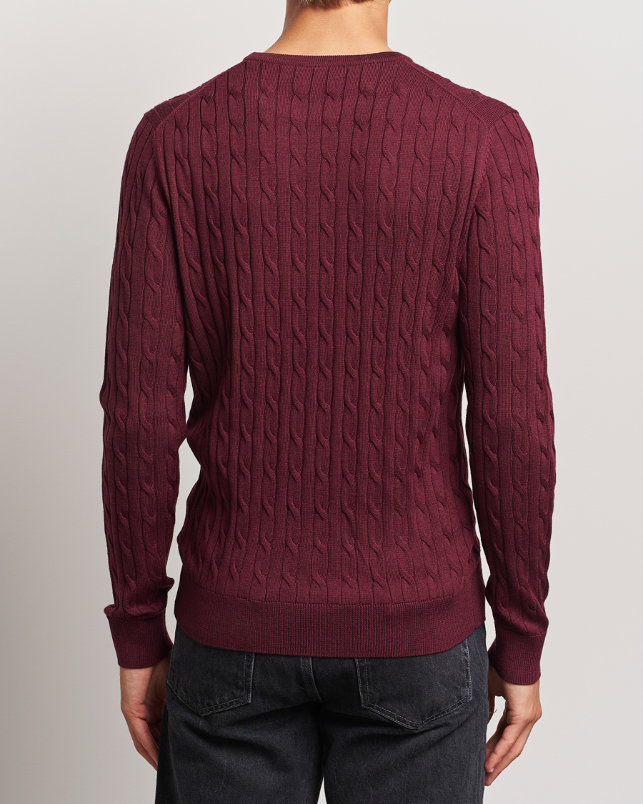 Uomini | Maglieria | Morris | Merino Cable O-Neck Wine Red