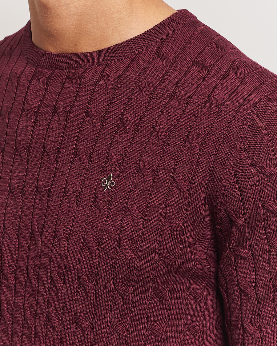 Uomini | Maglieria | Morris | Merino Cable O-Neck Wine Red
