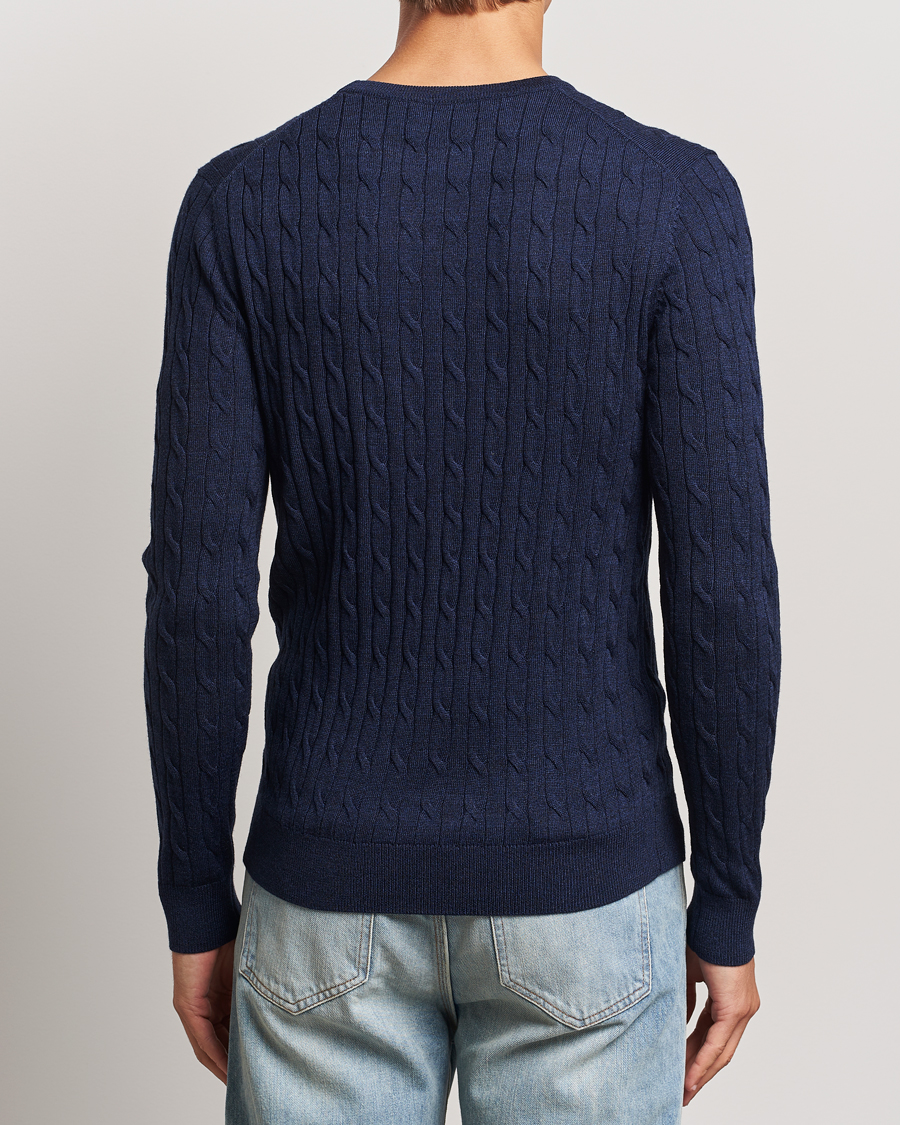 Uomini | Maglieria | Morris | Merino Cable O-Neck Blue