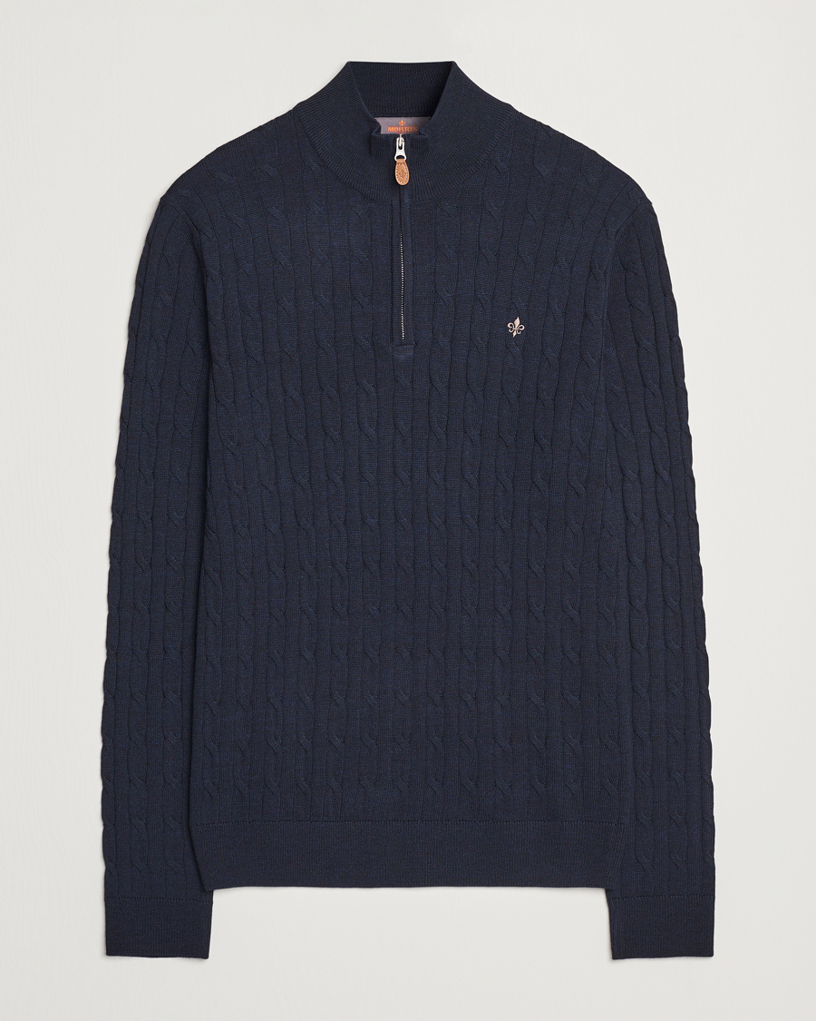Uomini | Maglieria | Morris | Merino Cable Half Zip Navy