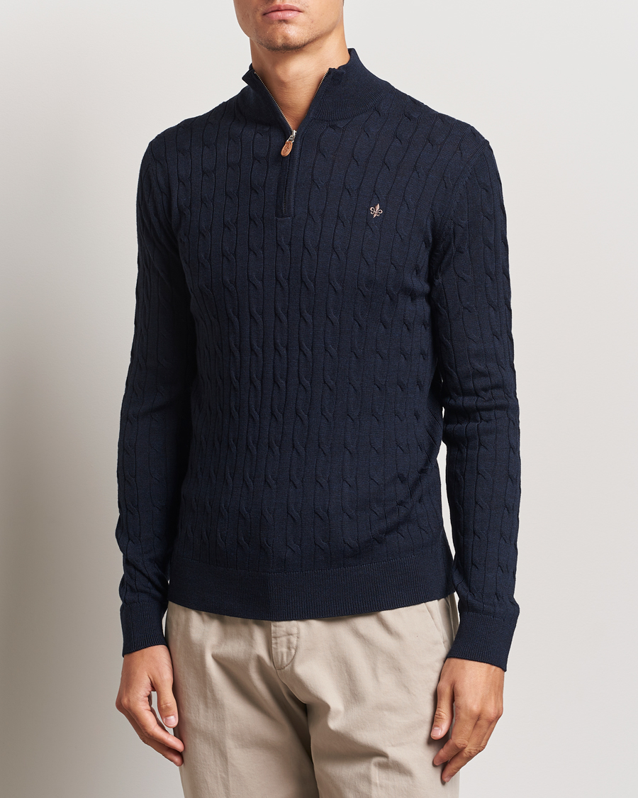 Uomini | Maglieria | Morris | Merino Cable Half Zip Navy