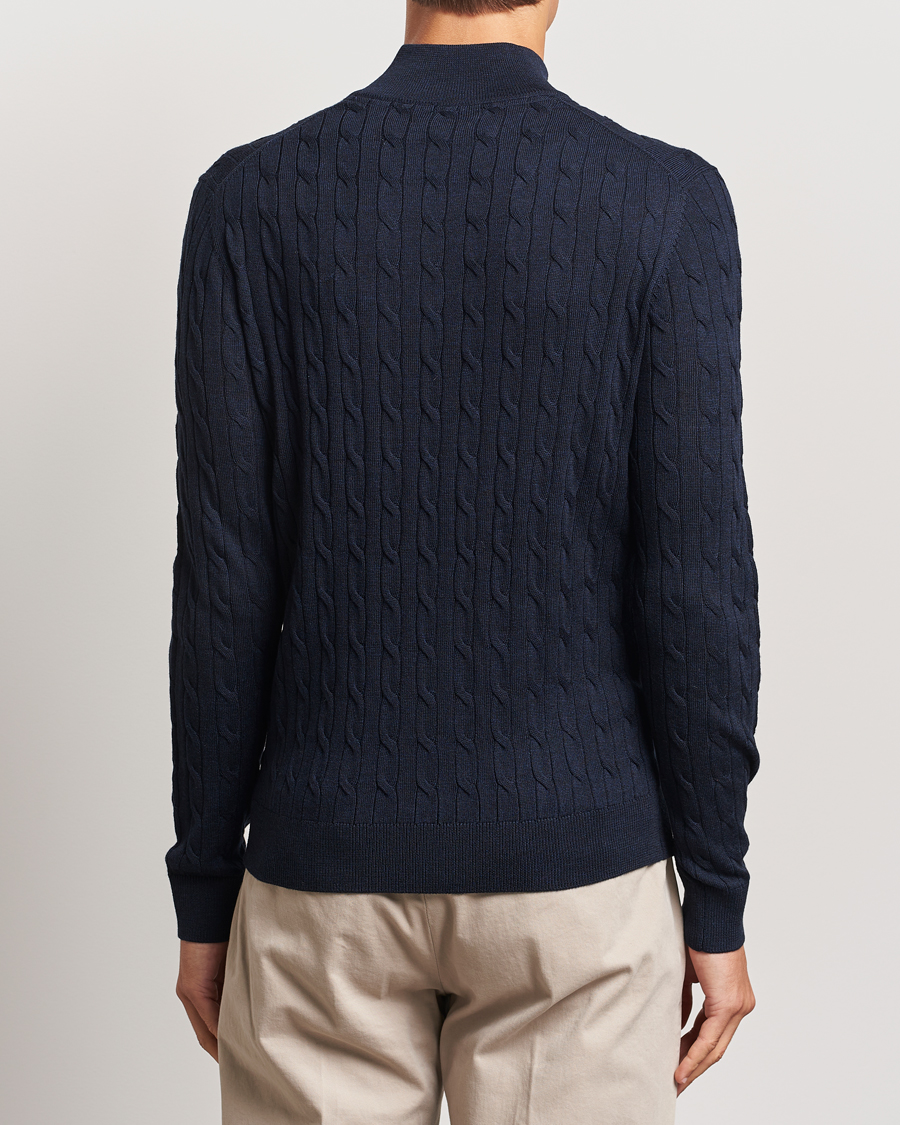 Uomini | Maglieria | Morris | Merino Cable Half Zip Navy