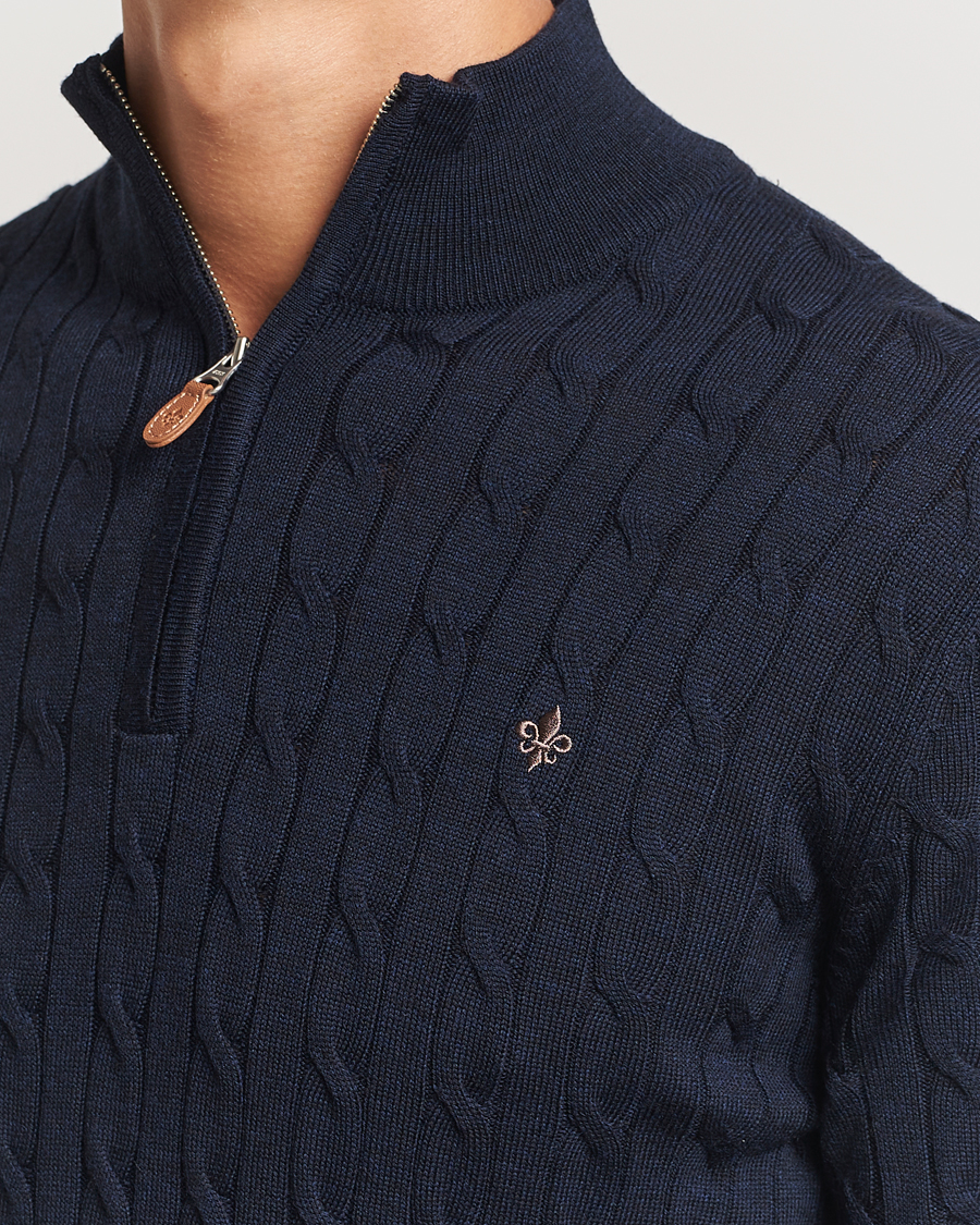 Uomini | Maglieria | Morris | Merino Cable Half Zip Navy