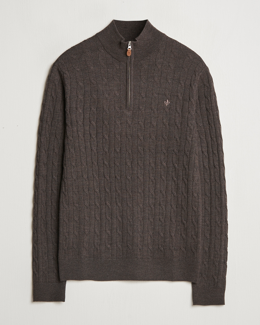 Uomini | Maglieria | Morris | Merino Cable Half Zip Brown