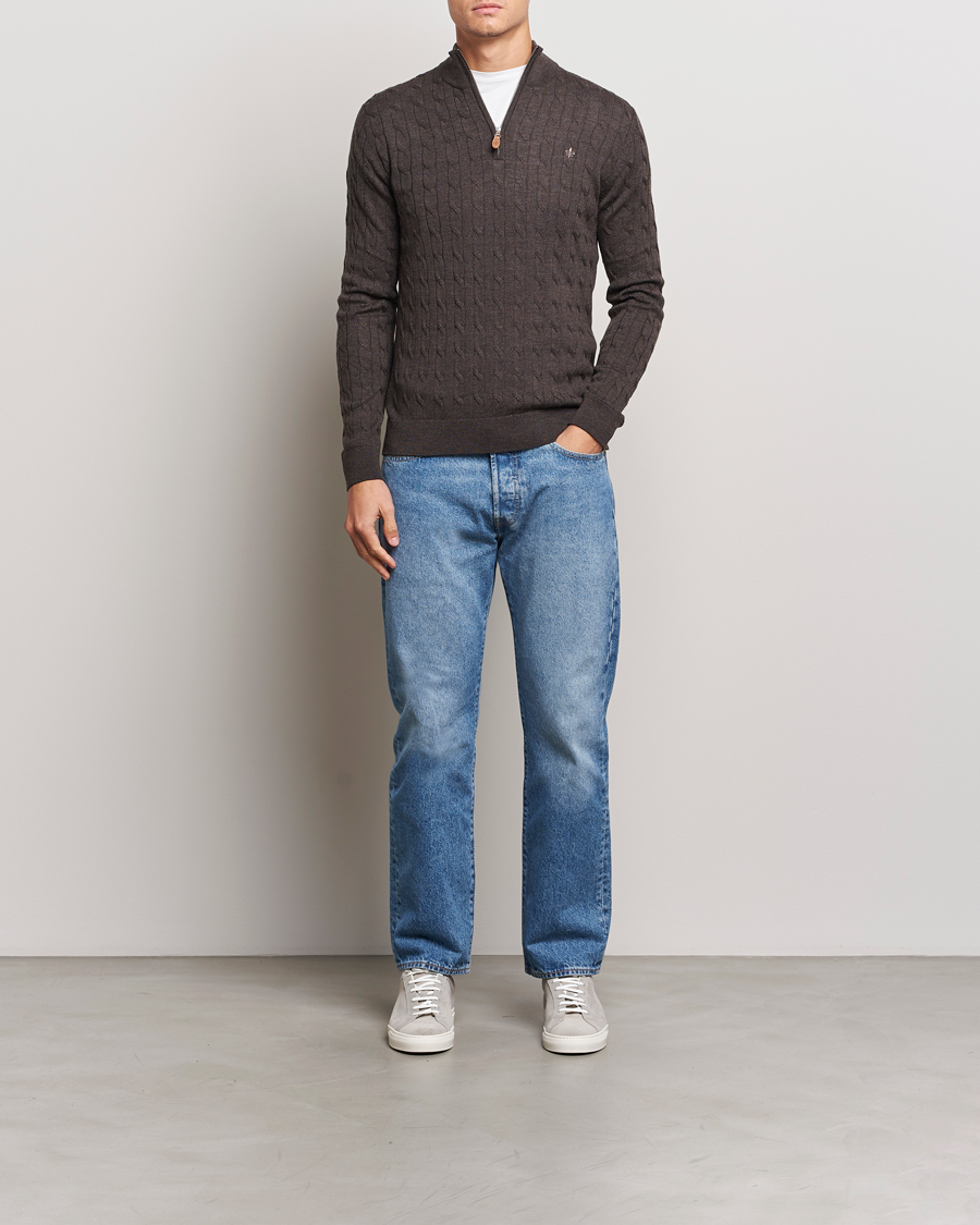 Uomini | Maglieria | Morris | Merino Cable Half Zip Brown