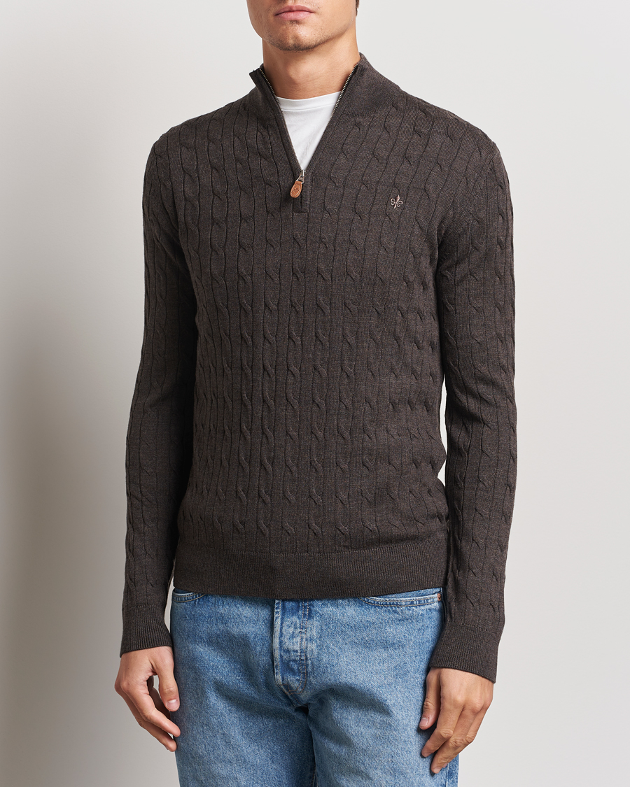 Uomini | Maglieria | Morris | Merino Cable Half Zip Brown