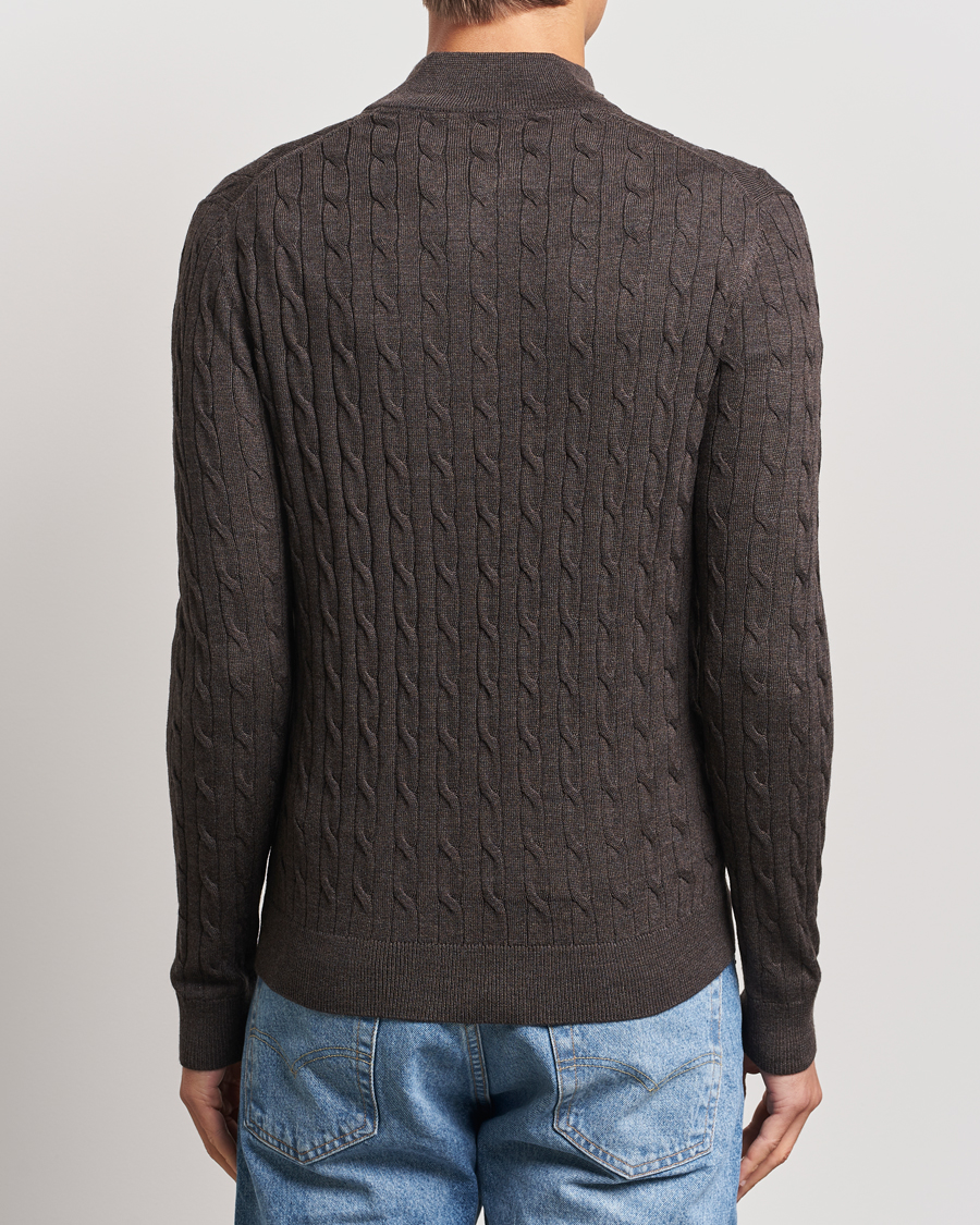 Uomini | Maglieria | Morris | Merino Cable Half Zip Brown