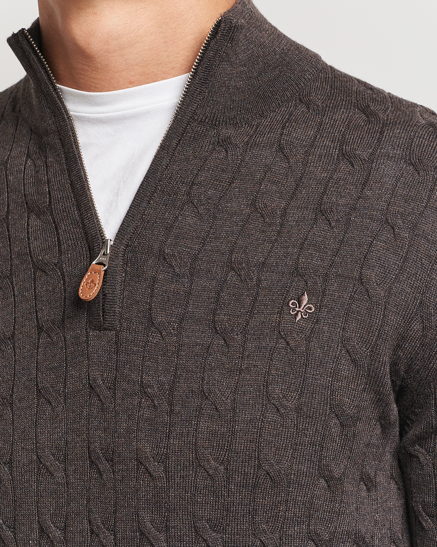 Uomini | Maglieria | Morris | Merino Cable Half Zip Brown