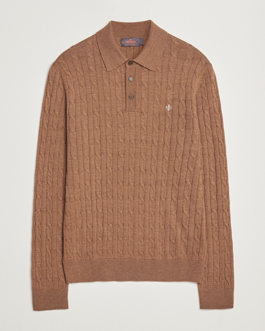 Uomini | Maglieria | Morris | Merino Cable Polo Knit Camel