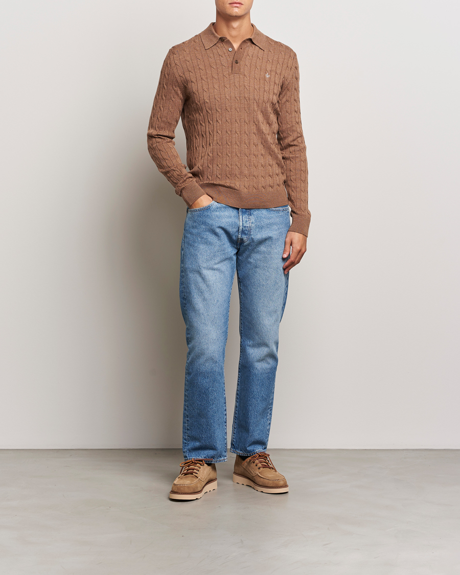 Uomini | Maglieria | Morris | Merino Cable Polo Knit Camel