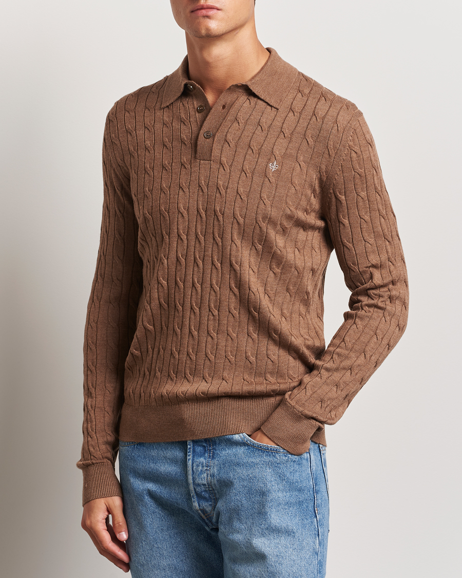 Uomini | Maglieria | Morris | Merino Cable Polo Knit Camel