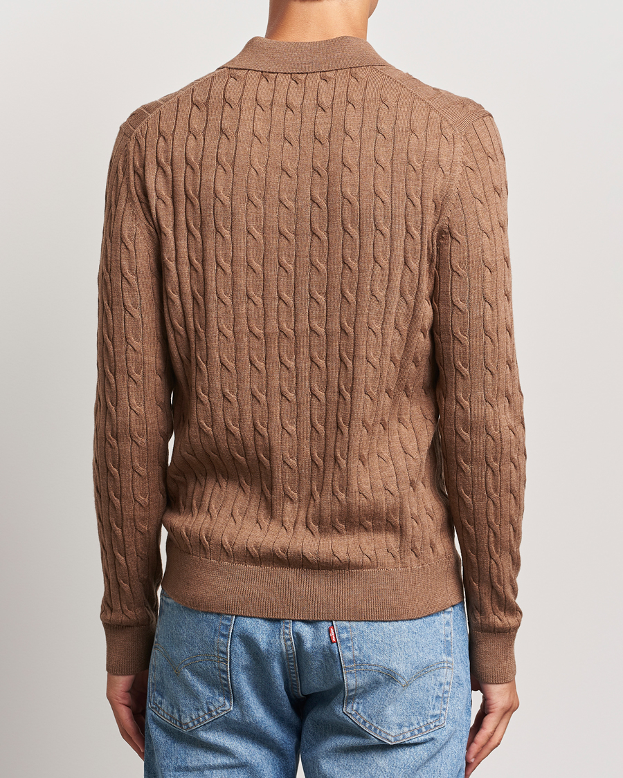Uomini | Maglieria | Morris | Merino Cable Polo Knit Camel