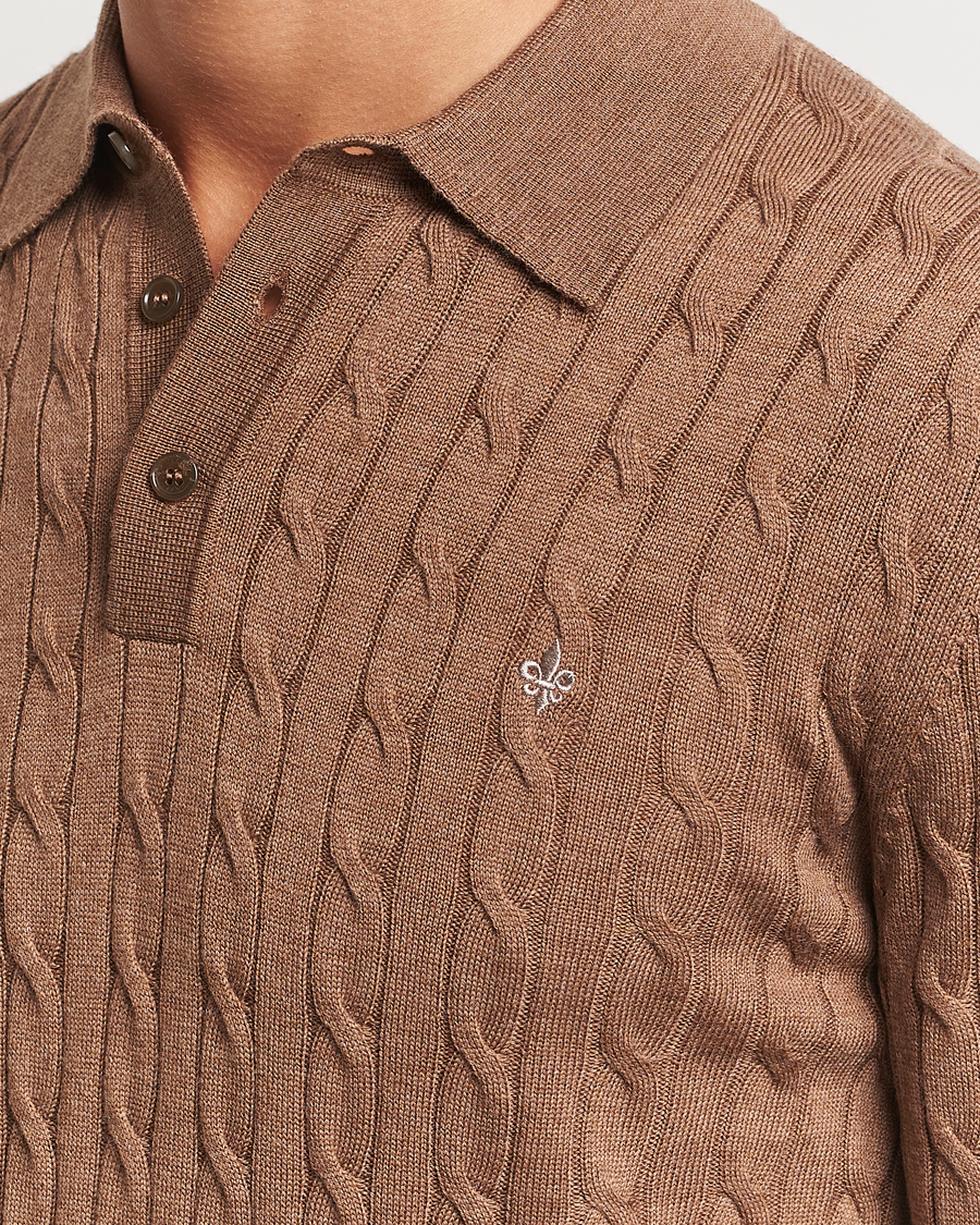 Uomini | Maglieria | Morris | Merino Cable Polo Knit Camel