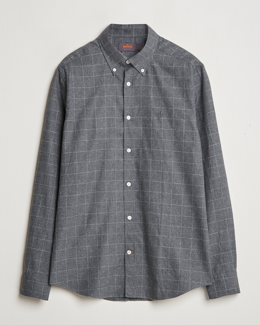 Uomini | Camicie | Morris | Flannel Overcheck Shirt Grey