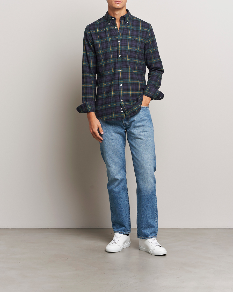 Uomini | Camicie | Morris | Flannel Tartan Shirt Navy