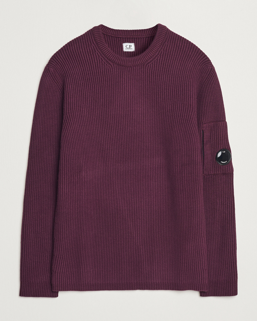 Uomini | Maglieria | C.P. Company | Full Rib Knitted Cotton Crew Neck Burgundy