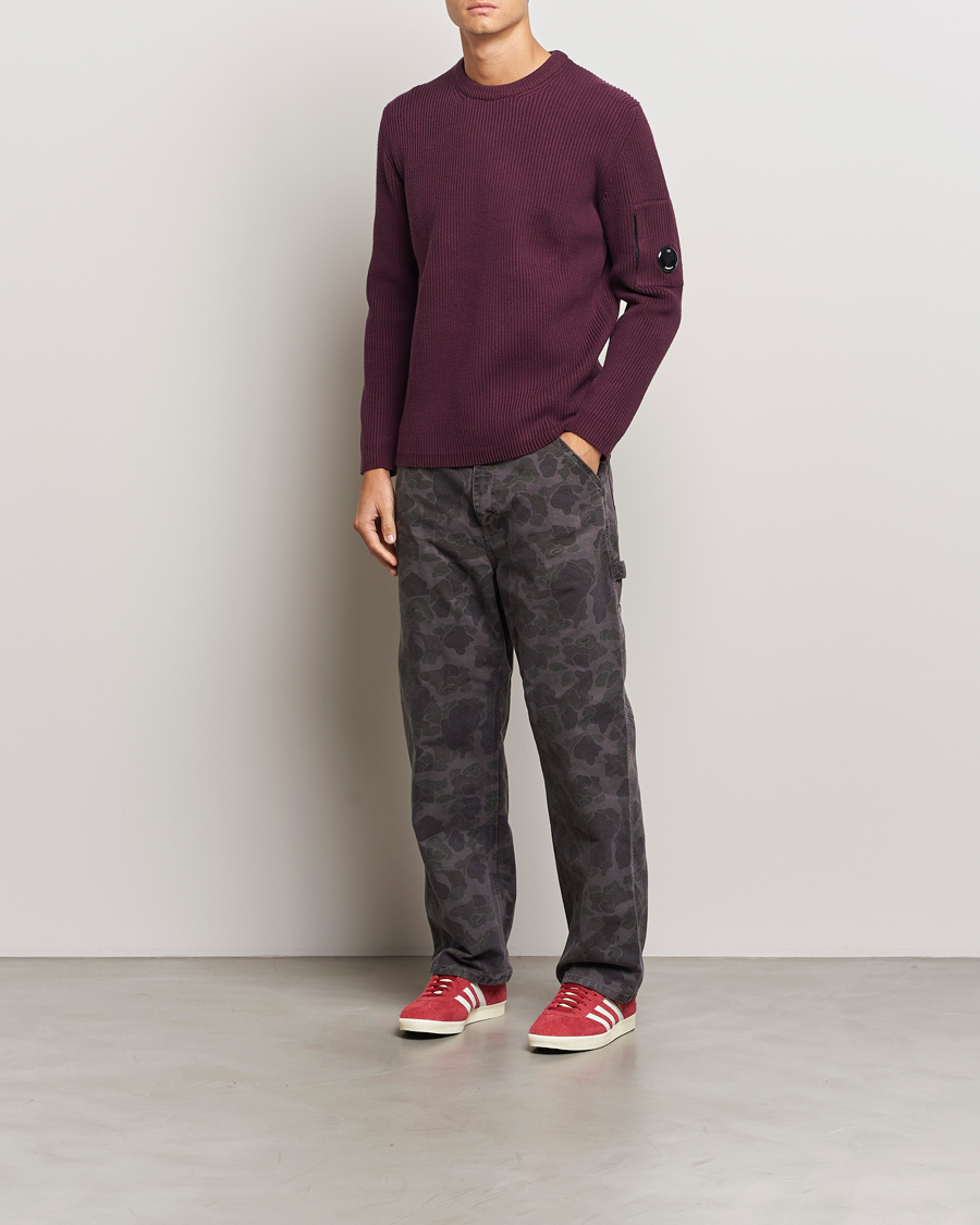 Uomini | Maglieria | C.P. Company | Full Rib Knitted Cotton Crew Neck Burgundy