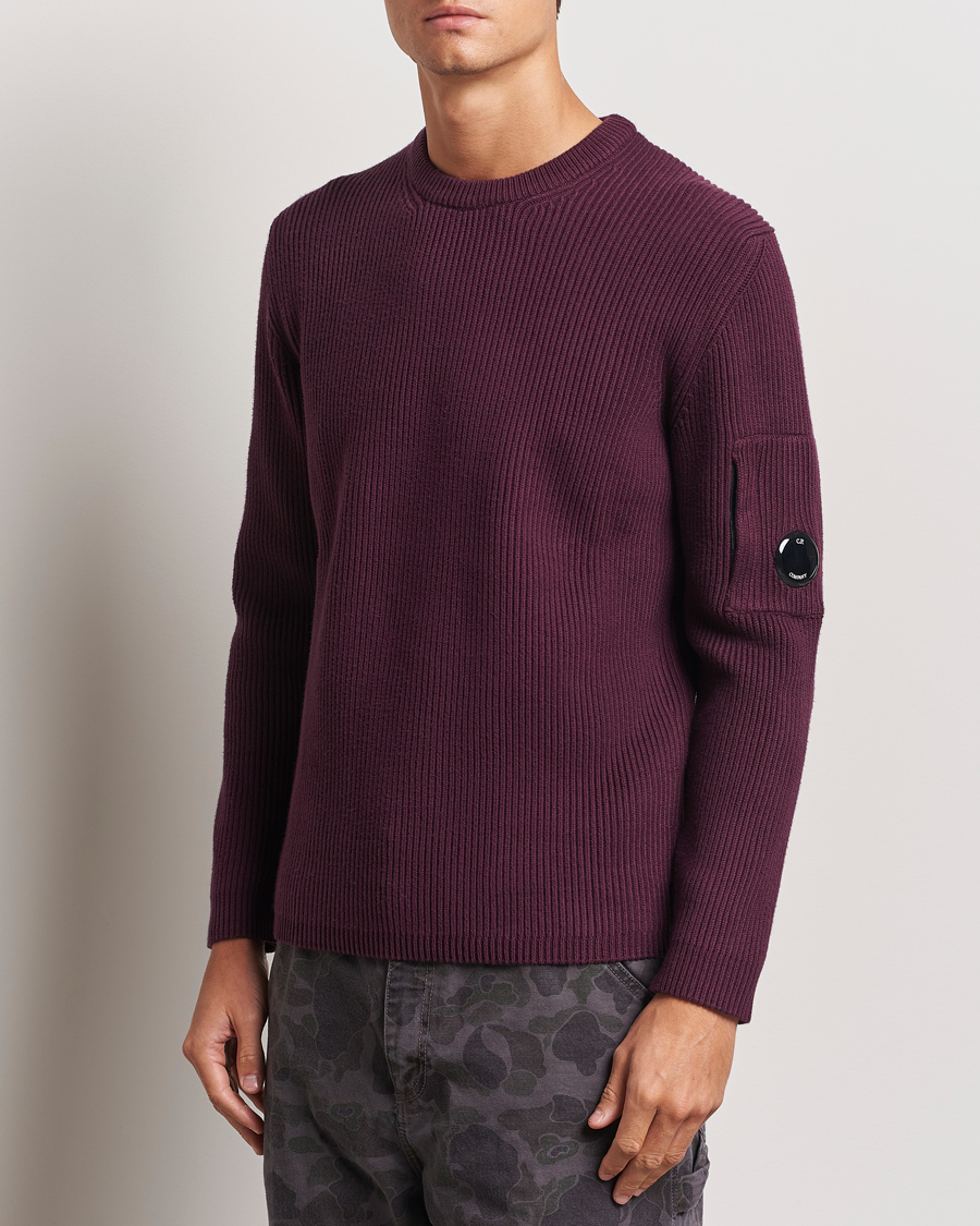 Uomini | Maglieria | C.P. Company | Full Rib Knitted Cotton Crew Neck Burgundy