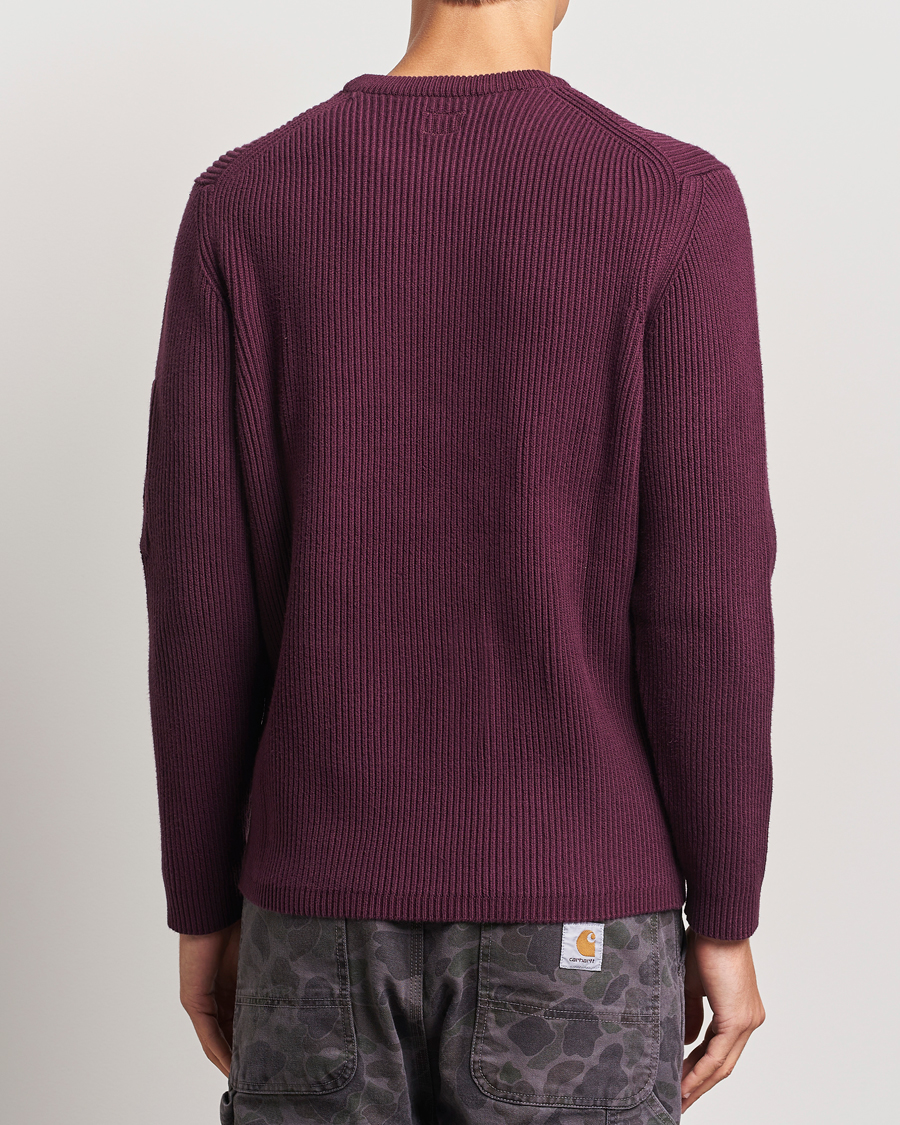 Uomini | Maglieria | C.P. Company | Full Rib Knitted Cotton Crew Neck Burgundy