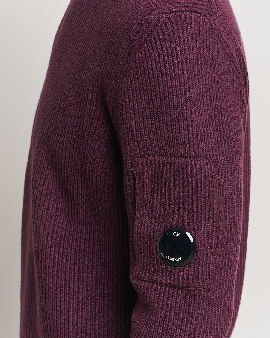Uomini | Maglieria | C.P. Company | Full Rib Knitted Cotton Crew Neck Burgundy