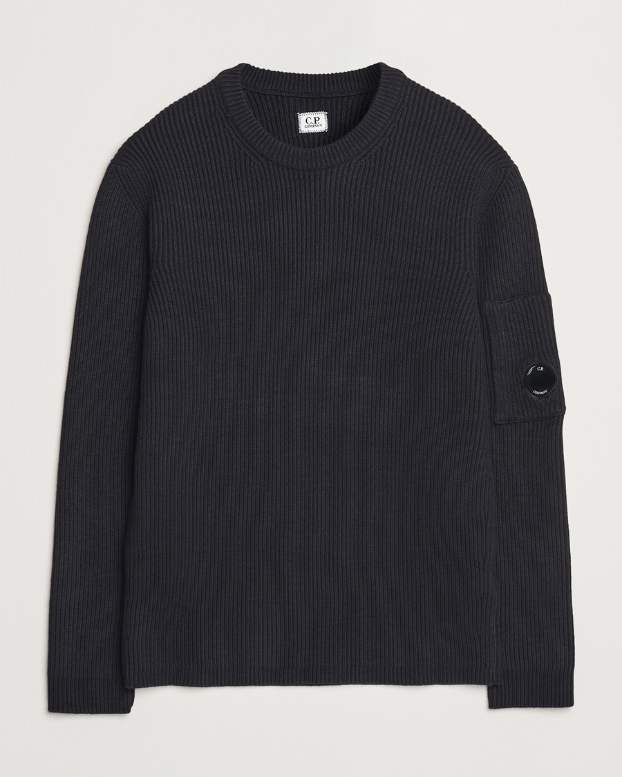 Uomini | Maglieria | C.P. Company | Full Rib Knitted Cotton Crew Neck Black