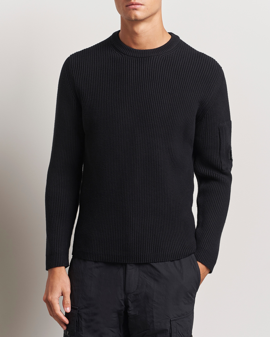 Uomini | Maglieria | C.P. Company | Full Rib Knitted Cotton Crew Neck Black