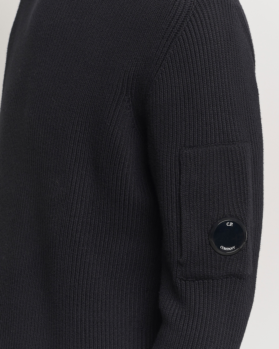 Uomini | Maglieria | C.P. Company | Full Rib Knitted Cotton Crew Neck Black