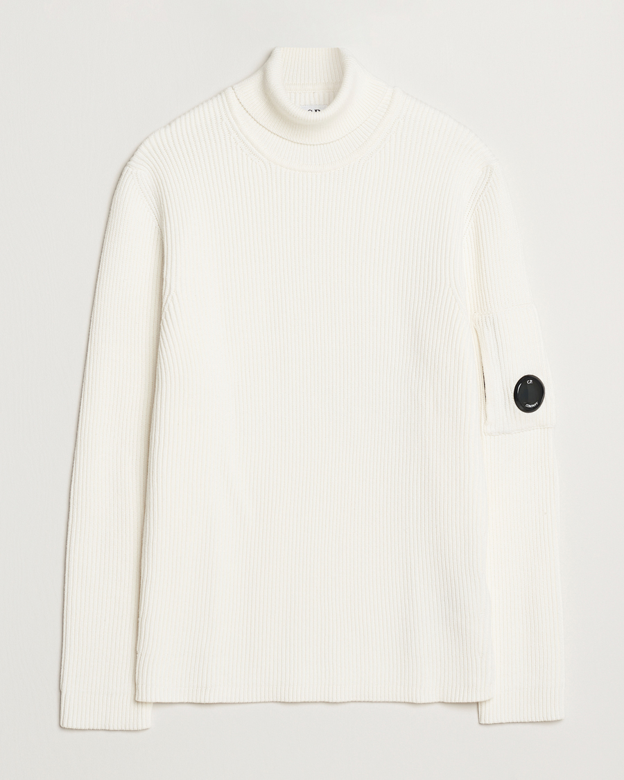 Uomini | Maglieria | C.P. Company | Full Rib Knitted Cotton Rollneck Off White