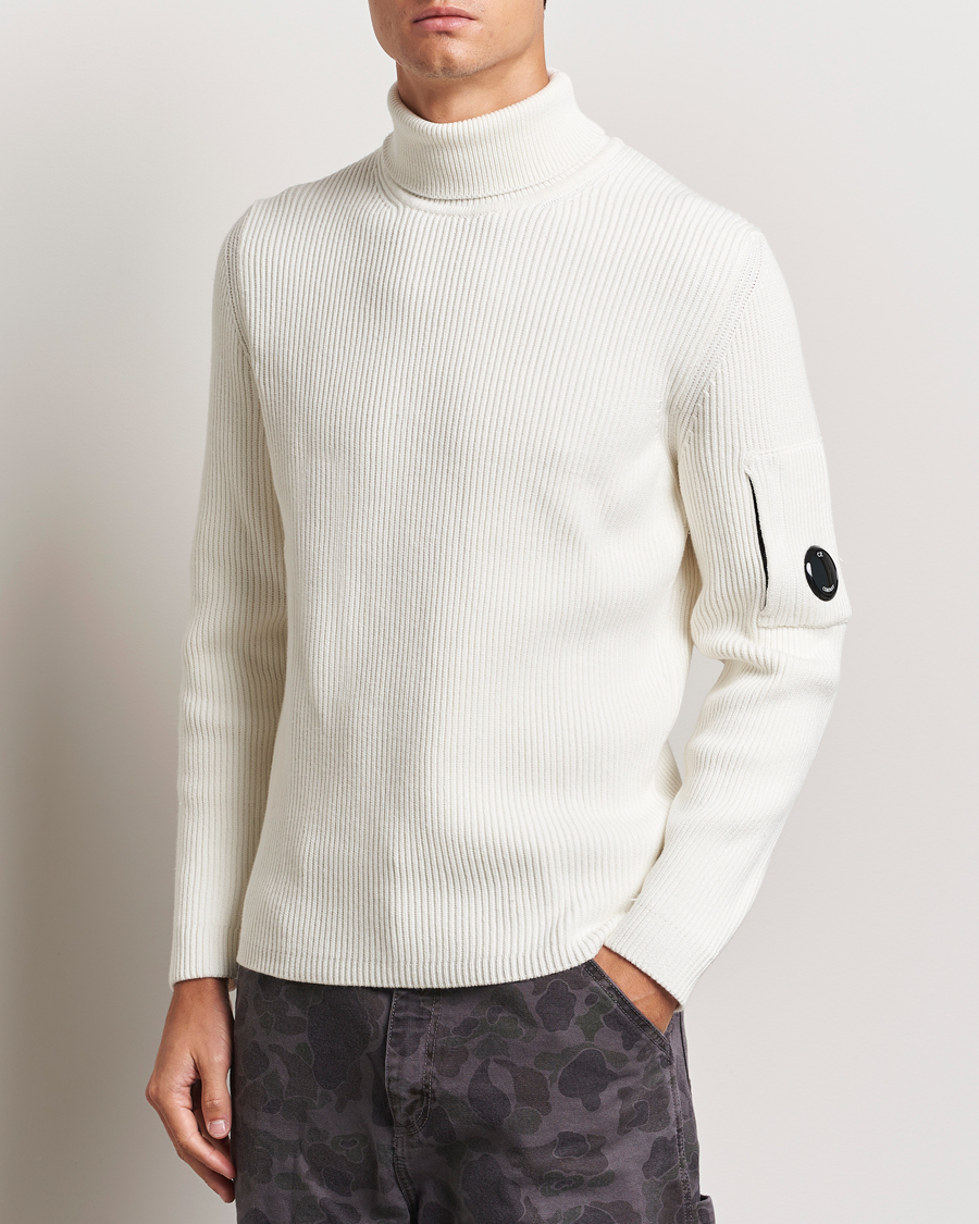 Uomini | Maglieria | C.P. Company | Full Rib Knitted Cotton Rollneck Off White