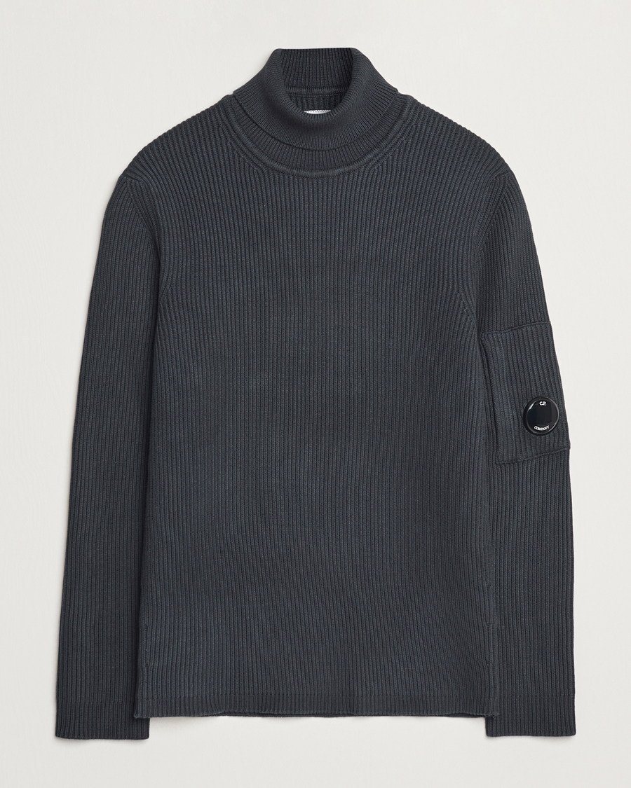 Uomini | Maglieria | C.P. Company | Full Rib Knitted Cotton Rollneck Grey Black