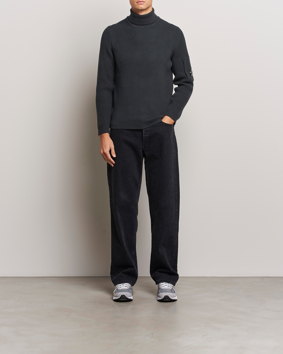 Uomini | Maglieria | C.P. Company | Full Rib Knitted Cotton Rollneck Grey Black