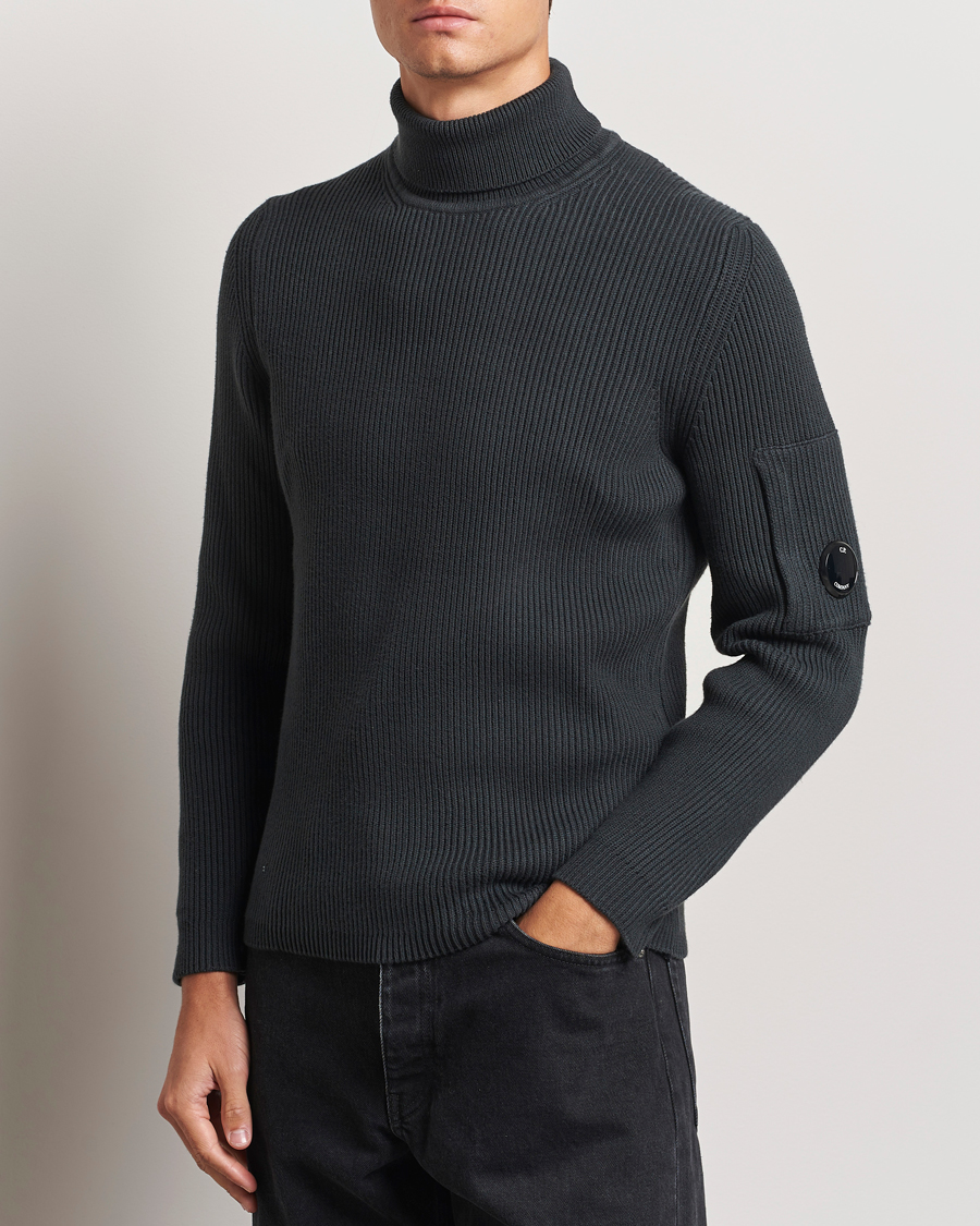 Uomini | Maglieria | C.P. Company | Full Rib Knitted Cotton Rollneck Grey Black