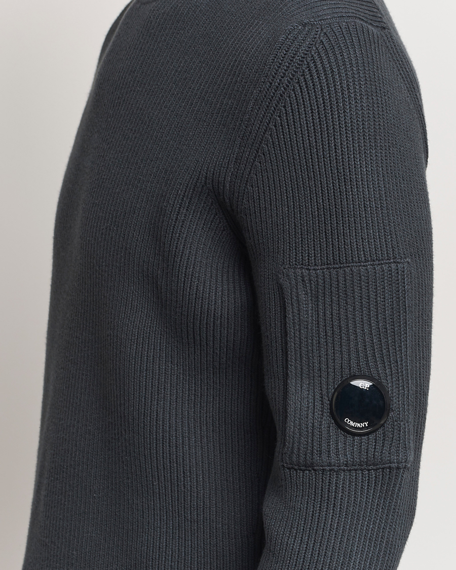 Uomini | Maglieria | C.P. Company | Full Rib Knitted Cotton Rollneck Grey Black