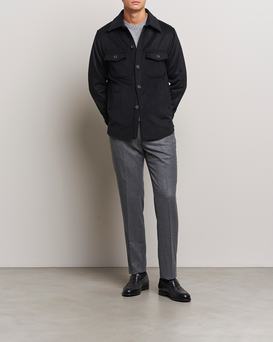 Uomini | Giacche | Oscar Jacobson | Maverick Wool/Cashmere Shirt Jacket Black