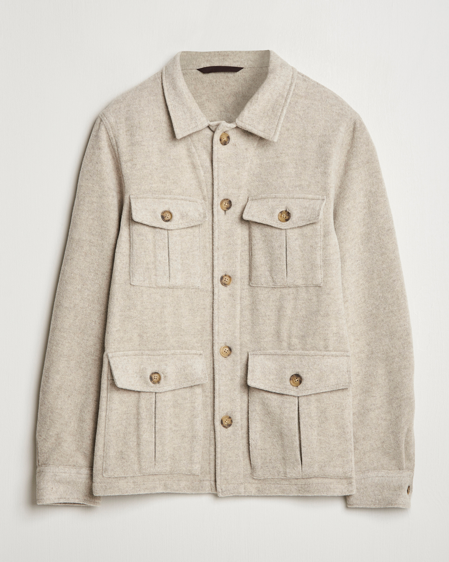 Uomini | Giacche | Oscar Jacobson | Safari Wool Shirt Jacket Beige