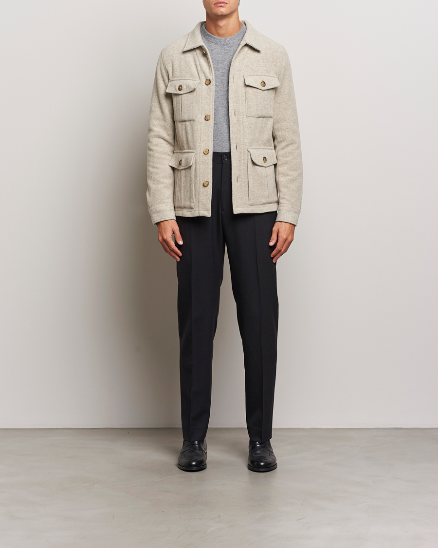 Uomini | Giacche | Oscar Jacobson | Safari Wool Shirt Jacket Beige