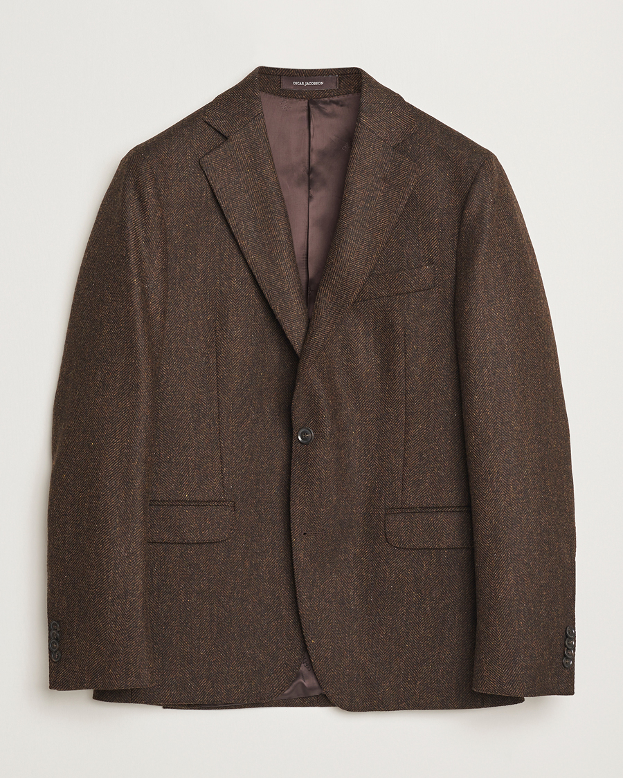 Uomini | Blazers | Oscar Jacobson | Fogerty Moon Herringbone Tweed Blazer Brown